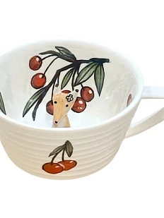 Чашка для чая ручной работы Мадам де Тюль с фигуркой внутри Лиса с вишней, коричневая, фарфор, 250 мл