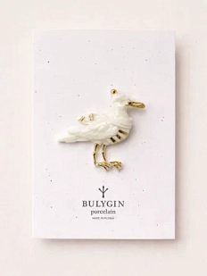 Брошь ручной работы Фарфор Булыгина «Чайка», бело-золотистая