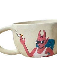 Кружка ручной работы «Чёрт в кресле», белая, керамика, 500 мл