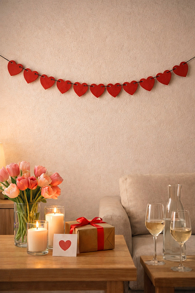 Бумажная гирлянда Магия букв «Сердечки», красная, картон 240 г/м², 1.8 м, фото 3.