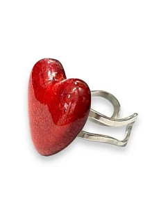 Кольцо ручной работы КерамЕлКа «Сердечко», красное, керамика