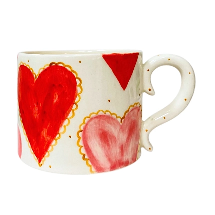 Кружка ручной работы прямая Чашки и поцелуи «Сердца», полуфарфор, 250 мл, фото 1.
