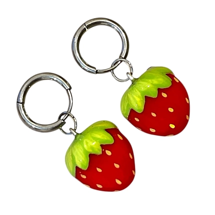 Серьги-конго Радость Рядом «Клубнички», красные, полимерная глина, фото 2.