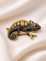 Брошь ручной работы Фарфор Булыгина «Хамелеон», черно-золотистая, превью фото 3