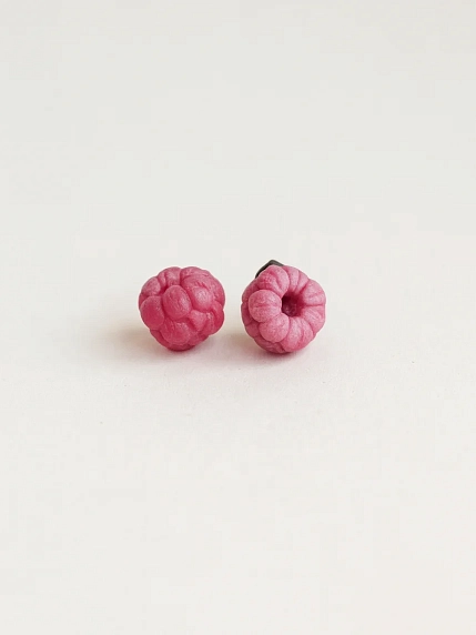Серьги-гвоздики Подарки руками «Малина», полимерная глина, фото 1.