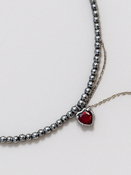 Чокер ручной работы «Red heart», гематит, родированная латунь, фото 1.