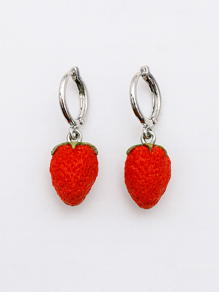 Серьги-конго «Земляника», полимерная глина, фото 1.