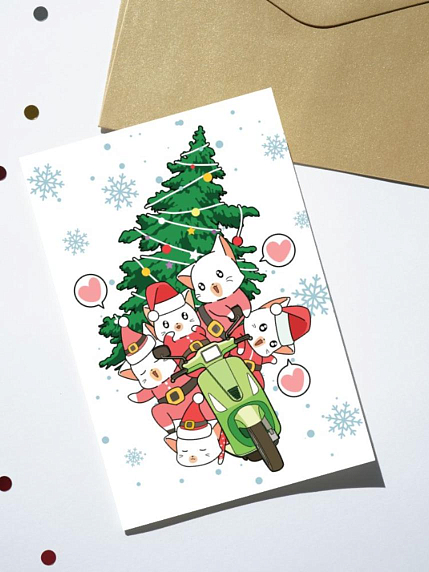 Открытка DARI DARI на Новый год «Котики с ёлкой», А6, фото 1.