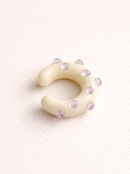 Кафф Лампджой глянцевый, стекло, белый в сиреневый горошек, фото 1.