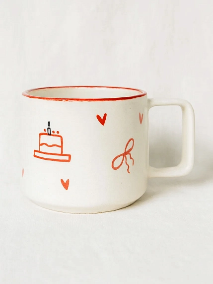 Кружка ручной работы РУКИ В ГЛИНЕ «Суету навести охота», бело-красная, 350 мл, фото 2.