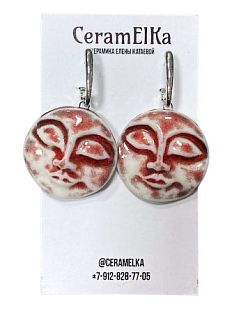 Серьги «Лица», фарфор, бело-бордовые
