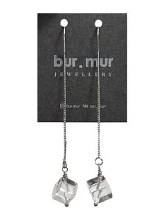 Серьги-протяжки Бур.Мур «Ice», родированная латунь, горный хрусталь