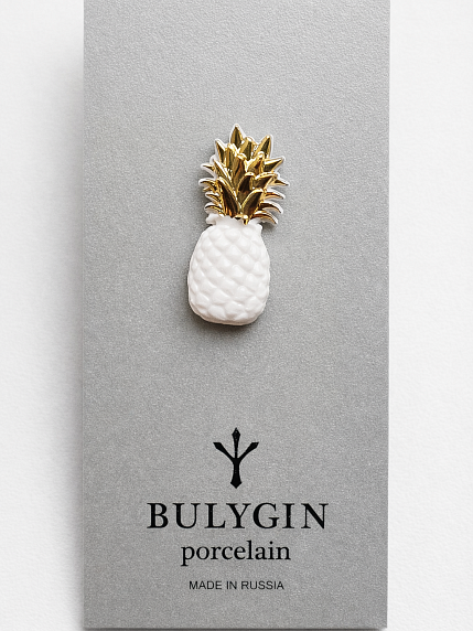 Брошь ручной работы Bulygin «Ананас», фарфор, бело-золотистая, фото 2.