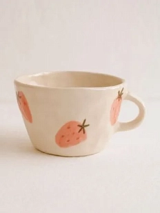 Чашка для чая ручной работы Клубника розовая, керамика, 250 мл