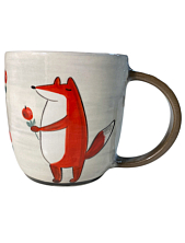 Кружка ручной работы Ким керамика с росписью Лис с клюквой, 450 мл., белая