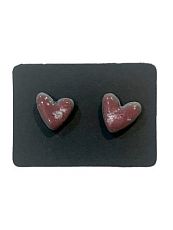 Серёжки-гвоздики ручной работы Сердечки, керамика, фиолетовые