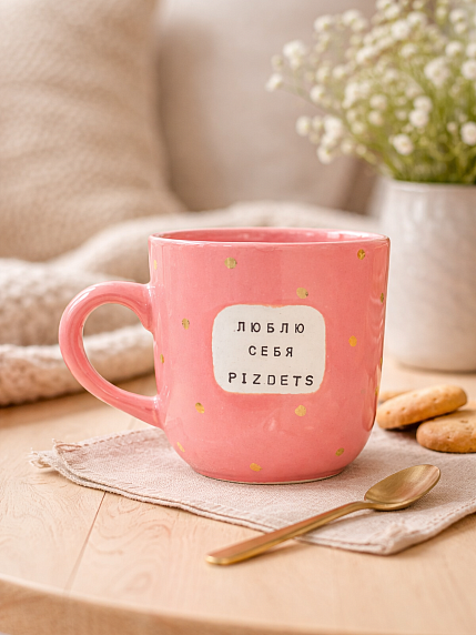 Кружка ручной работы NF ceramics «Люблю тебя, ***», розовая, керамика, 400 мл, фото 5.