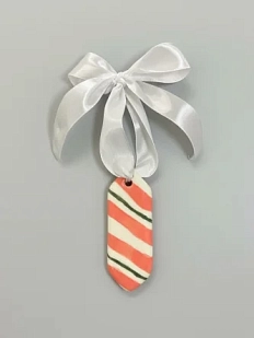 Ёлочная игрушка ММ керамика конфета «Полоски» розово-зеленая