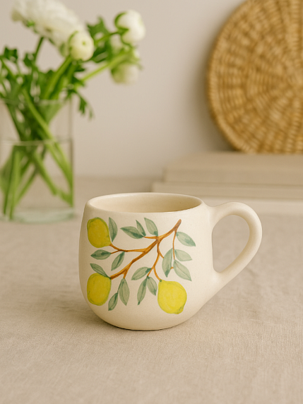 Кружка ручной работы круглая «Лимоны», керамика 400 мл, фото 3.