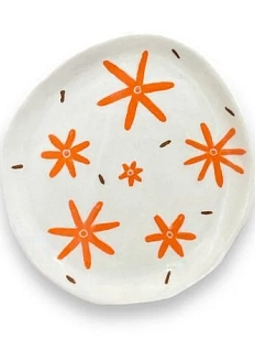 Тарелка ручной работы Малёма с росписью Оранжевые цветы, керамика, 12 см