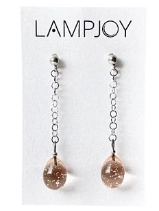 Серьги на цепочке Лампджой «Капли», стекло, розовый