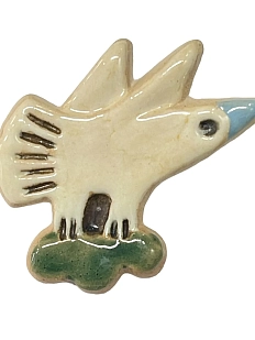 Брошь ручной работы «Птица», бежевая, керамика