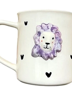 Кружка ручной работы Мария Гордеева Лев с сердечком, бело-сиреневый, керамика, 350 мл