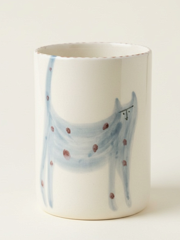 Стакан ручной работы Донышко-горлышко «Кот Краш Сизый», белый, керамика, 300 мл, фото 1.