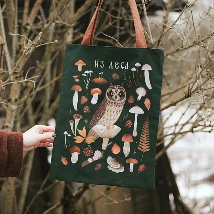 Сумка шоппер «Сова из леса», тёмно-зелёный, фото 4.