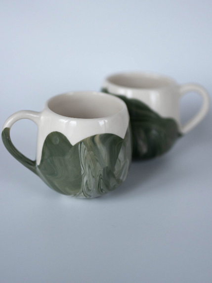 Кружка ручной работы круглая «Зелёный мрамор», керамика, 250 мл, фото 4.