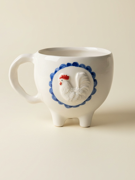 Кружка ручной работы на ножках Быкова керамика «Курочка», 200 мл, фото 1.