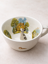 Чашка для чая ручной работы Мадам де Тюль с фигуркой внутри Котик, фарфор, 250 мл