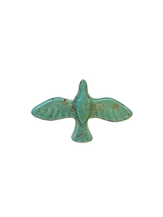 Брошь ручной работы «Пташка», зелёная с вкрапленями, керамика