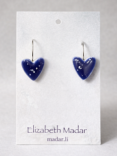 Серьги Сердечки, керамика, тёмно-синие