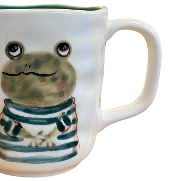Кружка ручной работы Ким керамика с росписью Лягушка в полосатом свитере, фарфор, 350 мл, фото 2.