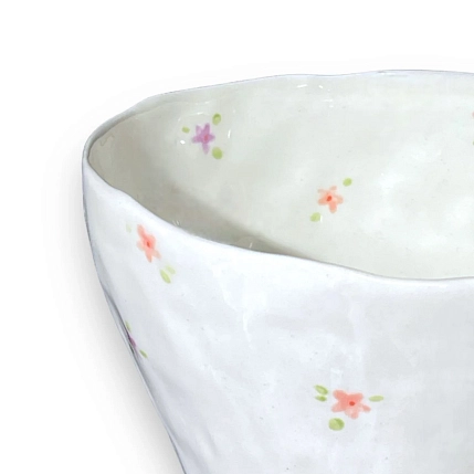 Кружка ручной работы «Мелкие цветочки», розовая, керамика, 400 мл, фото 3.