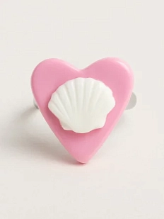 Кольцо ручной работы Радость Рядом «Ракушка в сердце», розовое, полимерная глина, незамкнутое