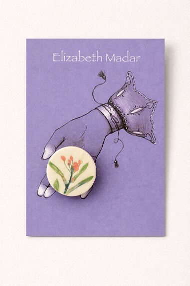 Брошь ручной работы Elizabeth Madar Оттиск трав с розовым цветком № 3, керамика, фото 2.