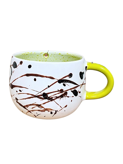 Кружка ручной работы Барыня «Техно», белая с брызгами, с цепью, 380 мл, керамика, фото 2.