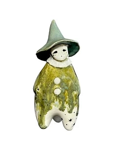 Статуэтка ручной работы «Шляпник, зелёная, керамика