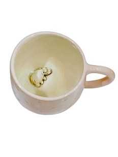 Кружка ручной работы Мама Черепаха с фигуркой внутри Бегемотик, розовая, керамика, 400мл