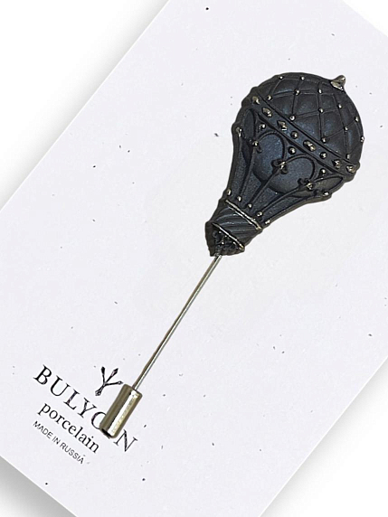 Брошь ручной рабриы Bulygin «Аэростат», фарфор, чёрно-серебристая, фото 3.