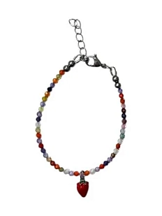 Браслет из фианитов с подвеской-клубничкой, разноцветный