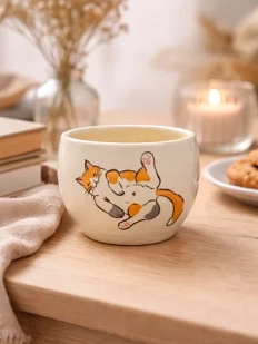 Пиала ручной работы «Котик», керамика, 9 см