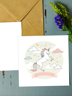 Открытка DARI DARI с единорогом «Я в тебя верю», квадртаная