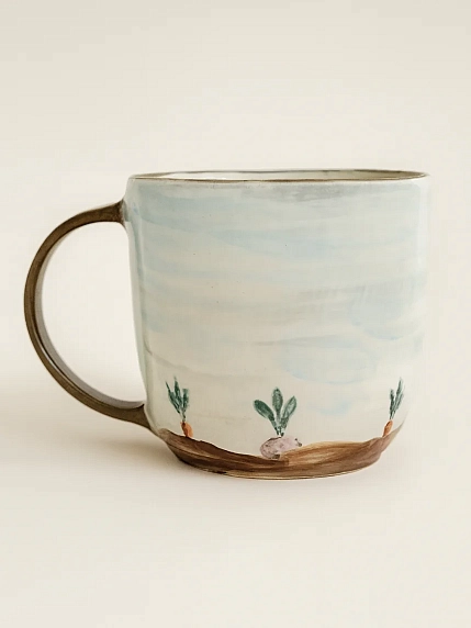 Кружка ручной работы Ким керамика с росписью Лис на огороде, керамика, 450 мл, фото 2.