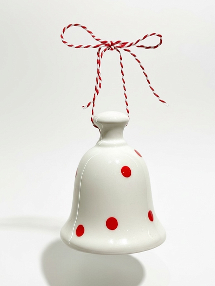 Ёлочная игрушка колокольчик «Красные точки», керамика, фото 1.