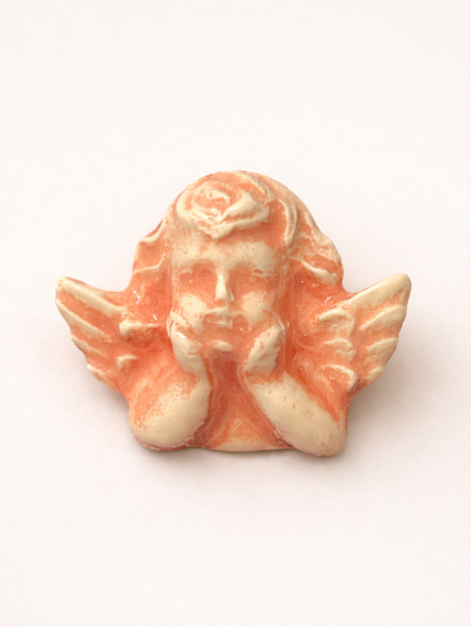 Брошь ручной работы Ангел, керамика, розовая, фото 1.