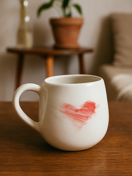 Кружка ручной работы с сердцем, белая, керамика, 250 мл, фото 4.