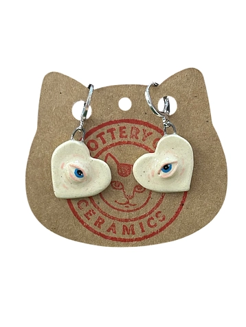 Серьги-конго ручной работы Боттери керамика «Глаза-сердечки», керамика, фото 2.